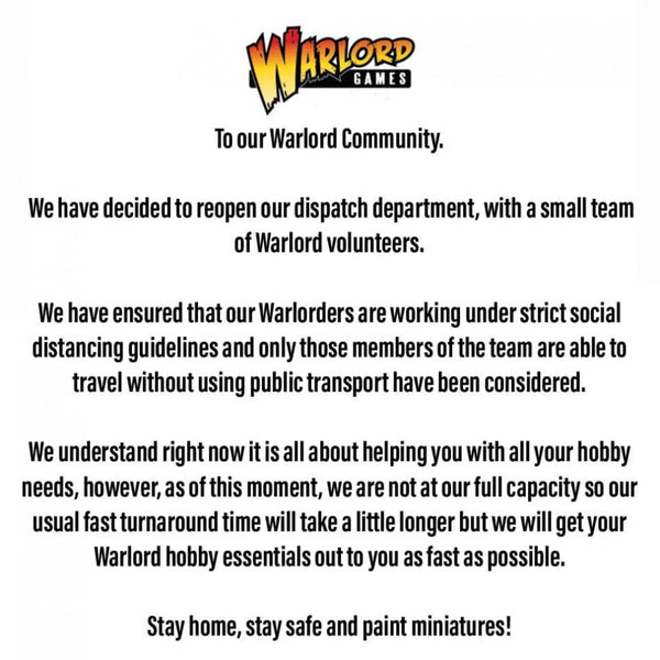 Warlord Games is partially reopening - Karwansaray Publishers